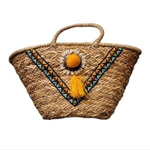 Large Wicker Beach Tote Pukka Shell Boho